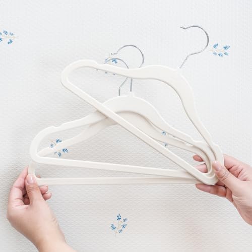 3 Sprouts Velvet Baby Hangers - Non-Slip Hanger for Infant, Toddler, Baby Clothes - Closet Kids Hangers with Slim Design, Nordic Colors, Pack of 30 - Beige - Image 6
