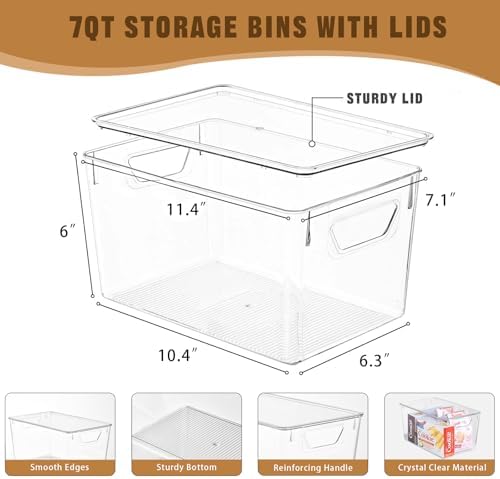 Freebat 6 Pack Clear Storage Bins with Lids, 7 Quart Pantry Organizer Bins - Image 2