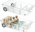 MANO 2 Pack Divided Rolling Refrigerator Tray Clear Roll Out Fridge Caddy Organizer with Wheels for Veggie Pantry Snackle Box Under Sink Bathroom Organizer and Storage Bins by MANO