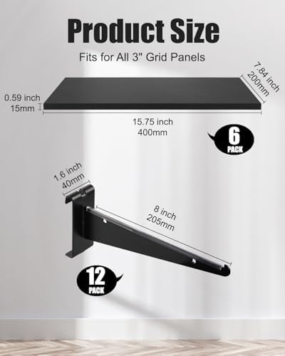 6 Pack 16"x 8" Wooden Gridwall Shelves with Metal Brackets - Image 2