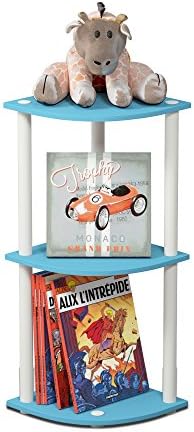 Furinno TURN-N-TUBE Corner Shelf, 3-Tier Corner Bookshelf, Display Storage Shelves with Open Shelves, for Organization and Storage, Living Room, Home Office, Garage, Light Blue by Furinno-FitsYourSpaceFitsYourBudget