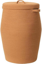 26"x20" Extra Large Tall Woven Laundry Basket with Lid, Cotton Rope Blanket Storage Basket, Freestanding Decorative Bin for Bedroom Living Room, Rust Brown by Cottonphant