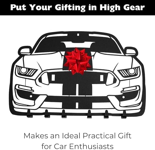 MOOH Key Holder for Wall - Metal Automotive Key Holder With 6 Hooks - Unique Car Gift for Men, Women, Car Lovers & Enthusiasts - Cool Man Cave Decor (Ford Mustang 2021, Black) - Image 5