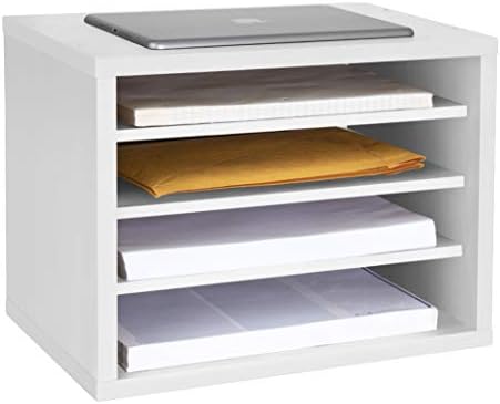 AdirOffice Shelf Desk Organizer, Wood 4-Tiered Stackable Shelves File Mail Organizer Paper Storage, Letter, Document Folder Holder for Office, Home, Classroom and More (White) by AdirOffice