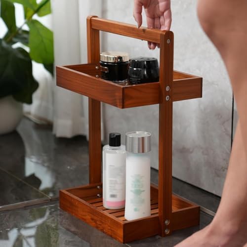 Utoplike Teak Wood Shower Caddy Corner, Bathroom Standing Rack Countertop - Image 5