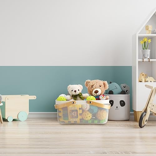 Sadnyy 4 Pcs White Metal Wire Storage Basket with Handle Mesh Harvest Durable Vegetables Fruit Toy Basket for Garden Organizing, Kitchen, Countertop, Closet, Bedroom (16 x 9.8 x 7.1 Inch) - Image 6