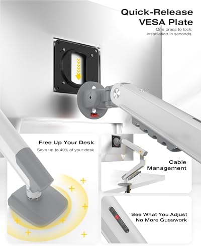 NB SmooVex™ Single Monitor Arm for Monitors 17'' to 32 inch, Mechanical Spring Mount Load up to 9 kg, VESA 75/100 mm Monitor-Mount A5 (White) - Image 6