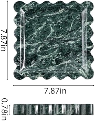 Scalloped Square Marble Decorative Tray, Natural Stone Vanity & Jewelry Tray, Trinket Organizer for Ring, Key, Dresser, Nightstand, Bathroom Counter & Kitchen Sink(Verde Alpi Green) - Image 6