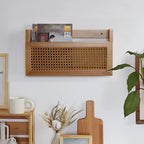 Wall Magazine Rack with PE Rattan Grid,Size 17.3" x 4" x 9.4",File Holder For Entryway,Living Room,Waiting Room,Kids’ room,Office(Retro Brown) - Image 2