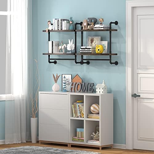 Helsin 24inch Industrial Pipe Shelving Bathroom Shelves Wall Mounted with Towel bar, 2 Tier Rustic Wood Floating Shelf, Metal Towel Rack Wall Shelf for Home & Bathroom (Brown, 24inch) - Image 5