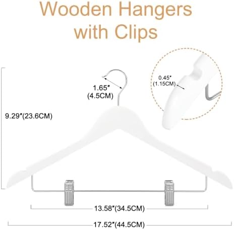TOPIA HANGER Wooden Suit Hangers with Adjustable Metal Clips (20 Pack), Solid Smooth Wood Clothes Hangers, 360° Swivel Hook, Premium Pants Hangers for Clothes Coat, Jeans, Blouse-White,CT28W20 - Image 3