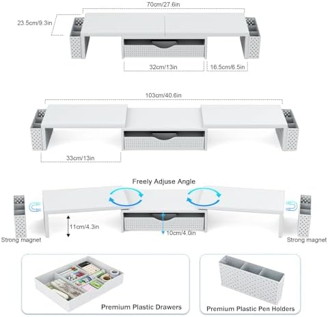 Spacrea Dual Monitor Stand Riser with Drawer and 2 Pen Holders - Image 5