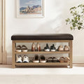 Zihanhome Shoe Rack Bench with Leather Cushion, 2 Tier Solid Wood Storage Bench, Mid-Century Modern Shoe Bench for Entryway, Hallway, Closet, Front Door Entrance, Foyer (Dark Brown, 39.4") by Zihanhome
