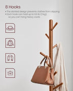 VASAGLE Solid Wood Coat Rack, Free Standing, Tree-Shaped, with 8 Hooks - Image 3