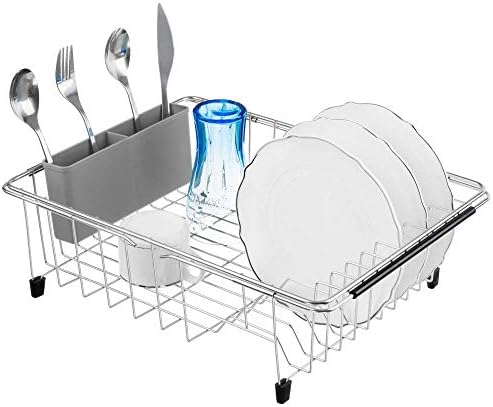 SANNO Large Expandable Dish Drying Rack Over Sink Dish Rack with Utensil Silverware Storage Holder Over The Sink Adjustable Arms Dish Drying Drainer,Stainless Steel, in Sink or On Counter - Image 6