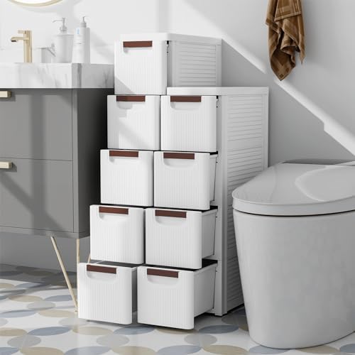 Giantex 4 Drawers Storage Cart, Narrow Plastic Dresser, Rolling Organizer Cart for Office Classroom Bedroom Bathroom Art Craft Supplies, Mobile Slim Utility Cart on Wheels (7.5"x16.5"x29.5") - Image 2