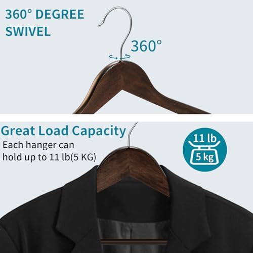 ABHENG 30 Pack Wooden Coat Hangers, 360° Swivel Hook, Suit Hangers with Anti-Slip Notches, for Jackets, Shirts, Dress, Dark Walnut, UAWY0530H - Image 4