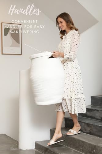 26"x20" Extra Large Tall Woven Laundry Basket with Lid, Cotton Rope Blanket Storage Basket, Freestanding Decorative Bin for Bedroom Living Room, White - Image 4