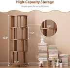 Muwuele 4 Tier Solid Wood Rotating Bookshelf Tower on Wheels, Walnut - Image 2
