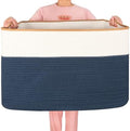 MINTWOOD Design 112L Extra Large Blanket Basket Holder Living Room, 25"x17"x16" Rectangle Rope Woven Storage Basket with Handles for Laundry, Towels, Shoes, Dog Toy Organizer Bin Box, Prussian Blue by MINTWOODDesign