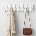 CAQ Wall Mount Coat Rack 8 Hooks, Wood Wall Coat Hooks Piano Key Style Folding, Wall Coat Hooks Magnetic Hanger for Entryway Bedroom, White by CAQ