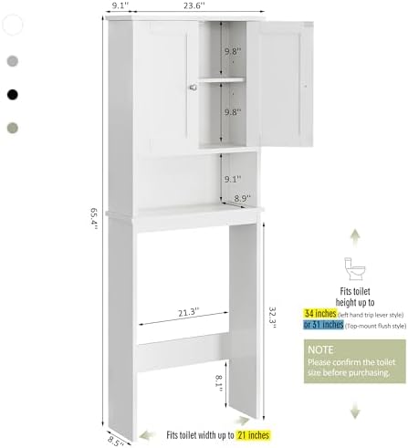 Over the Toilet Storage Cabinet, Bathroom Storage Cabinet White Organizer Over Toilet, Bathroom Space Saver with Adjustable Shelf, White - Image 2