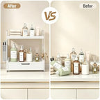 2-Tier Bathroom Counter Organizer with Drawer, Wood Counter Storage Shelf - Image 4