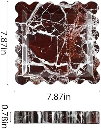 Scalloped Square Marble Decorative Tray, Natural Stone Vanity & Jewelry Tray, Trinket Organizer for Ring, Key, Dresser, Nightstand, Bathroom Counter & Kitchen Sink(Rosso Lepanto) - Image 6