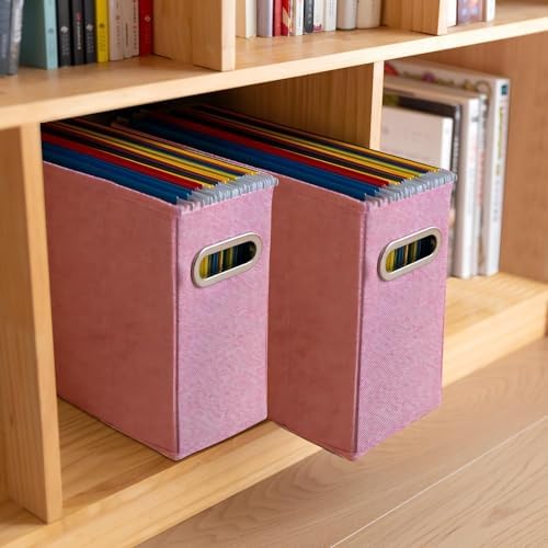 4 Pack Letter Size File Storage Box Collapsible，Fabric Hanging File Folders Organizer, Portable Office Document Holder with Metal Handle, Smooth PVC Rails, Pink - Image 7