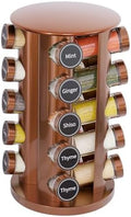 New England Stories Revolving Spice Rack Set with 20 Spice Jars, Kitchen Spice Tower Organizer for Countertop or Cabinet - Carousel Storage Includes 386 Spice Labels (Gold) by NewEnglandStories