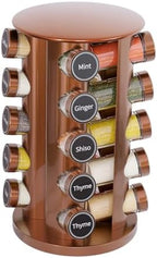 New England Stories Revolving Spice Rack Set with 20 Spice Jars, Kitchen Spice Tower Organizer for Countertop or Cabinet - Carousel Storage Includes 386 Spice Labels (Gold) by NewEnglandStories