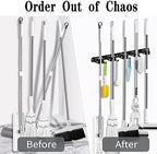 2 Pack Black Broom Holder Wall Mount, 5 Racks 4 Hooks Mop and Broom Holder - Image 6