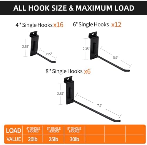 Slatwall Accessories Heavy Duty Garage Hooks Slatwall Panel Hooks Slat Wall Hanging Hook for Bike Ladder Garage Storage System Accessory Multi Size Utility (34 Single Hook) - Image 4