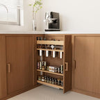 DINDON Pull Out Spice Rack Cabinet Organizer, (5" W x 21.9" D x 25.2" H) Multi-Use Soild Wood Pull Out Cabinet Organizer With 4 Movable Stainless Steel Cutlery Storage Buckets for Kitchen Organization - Image 2