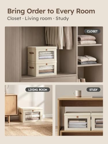 Homsorout Medium Fabric Storage bins - Collapsible Storage Bins with Open Window, 3 Pack Closet Baskets for Shelves, Stackable Decorative Boxes for Home, Dorm, Beige, 13.7"x 9.8" x 9.8" - Image 6