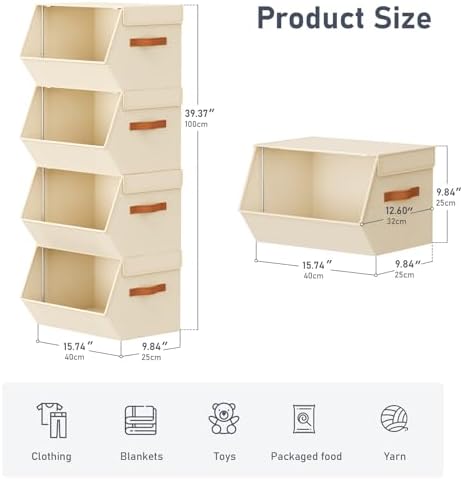 Stackable Closet Organizers and Storage Bins, Open Front Closet Shelf Organizer System With Steel Frame, Clothes Storage Basket Fabric, Collapsible Closet Drawers for Wardrobe, Nursery ,Toy, 4 Pack - Image 6