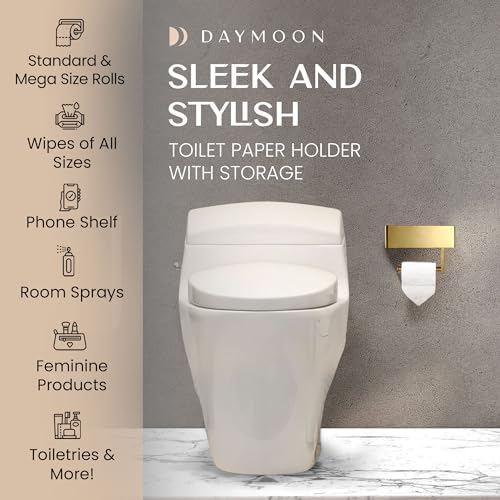 Day Moon™ - Toilet Paper Holder with Shelf & Storage - Wall Mount, Gold - Image 3