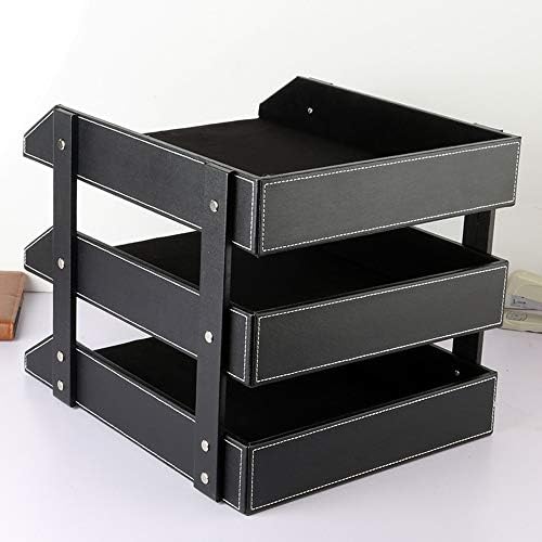 Leather Desk File Organizer, 3-Layer Stackable Tray, Used to Store documents, folders, Stationery, Magazines, Newspapers, Letters, and Other Home Office Sundries Desktop Organization Holder(Black)… - Image 3