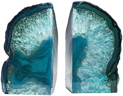 AMOYSTONE Teal Agate Bookends, Decorative Sturdy Book Ends for Study Shelf by AMOYSTONE%C2%AE