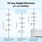 HAMITOR Shower Caddy Tension Pole, 4 Tier Corner Shower Shelves - Silver - Image 2