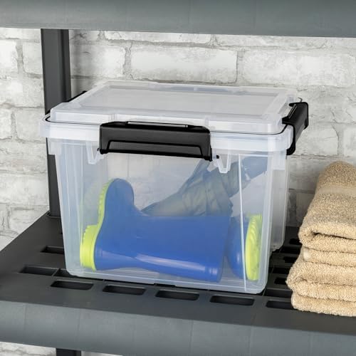 Sterilite 12 Pack 19 Qt Gasket Box, Clear Stackable Plastic Storage Container with Lids, Black - Waterproof and Dustproof Tote for Home Organization - Image 4
