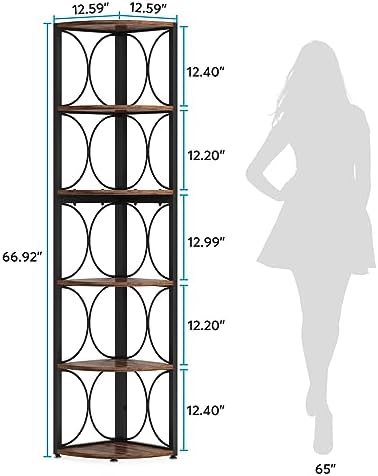 Tribesigns 67 inch Tall Corner Shelf, 6 Tier Rustic Corner Bookshelf Bookcase Storage Rack Standing Shelving Unit for Living Room, Small Space - Image 2