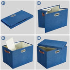 17" Large Fabric Storage Box with Lids, 3-Pack, Navy - Image 5