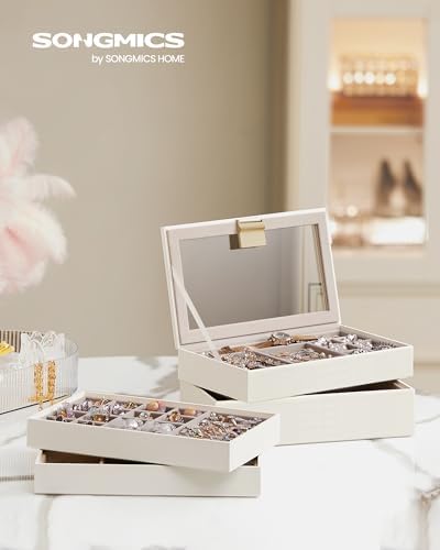 SONGMICS Stackable Jewelry Trays, 4-Tier Jewelry Box, with Glass Lid - Image 2