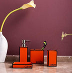 Hymmah Bathroom Accessories Set,Toothbrush Holder,Farmhouse Bathroom Decor,4 Pcs Resin Gift Set Apartment Necessities, Contain Toothbrush Cup,Soap Dispenser,Soap Dish,Tumbler Orange - Image 5