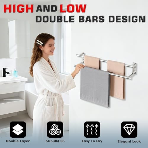 Alise 24'' Double Towel Bars for Bathroom,Wall Mount Towel Holder,Brushed - Image 2