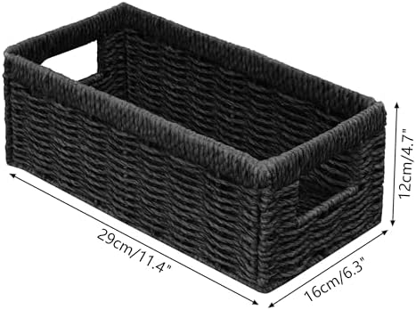 Vagusicc Wicker Storage Basket, Set of 2 Hand Woven Wicker Baskets for Organizing with Handles, Decorative Small Storage Bins for Countertop Toilet Paper Basket for Toilet Tank Top, Shelves, Black - Image 2