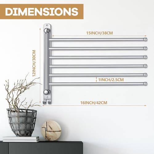 Teenyyou 16.5" Swivel Towel Rack 6 Arms 304 Stainless Steel Sliver - Image 2