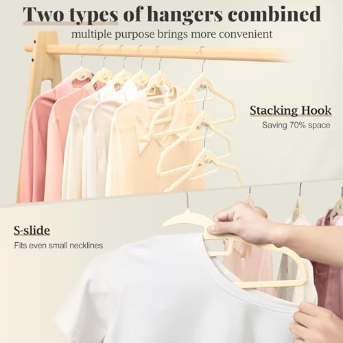 Velvet Hangers 50 Pack, S-Shaped and Stackable Felt Hanger(Ivory) - Image 2