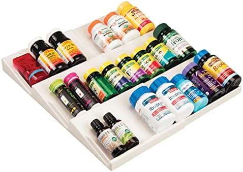 mDesign Expandable Plastic Deluxe Spice Rack, Drawer Organizer for Kitchen Cabinet Drawers, 3 Tier Slanted for Spice Jars, Food Seasoning Bottle Storage, Ligne Collection - Cream/Beige - Image 6